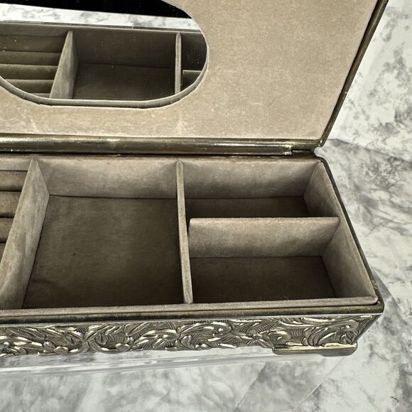 Vintage 1992 Godinger Silver Jewelry Box 9" X 3-7/8" Floral Vine High Relief - Picture 3 of 10